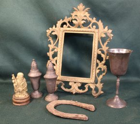 Iron Picture Frame (Fits 4x6 Pic), Pair Of Sterling Shakers, Oriental Figure, SP Cup & Horseshoe  (42)