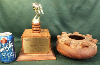 Wood Base Trophy & Wood Bowl (some Chips)  (432)