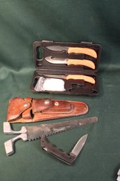Pac Saw & Knife In Sheaf & 3'Outdoor Edge' Knives In Case (boning, Caper & Skinner) -    (446)