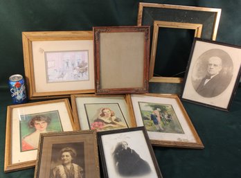 9 Antique Frames - 4 Prints, 2 Frames & 3 Photos,  (447)