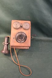Antique Oak Transmitter & Ringer Box Telephone, 6x7x9'H   (448)