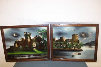 Antique 2 Framed Reverse Paintings On Glass, 22X 18'H    (44)