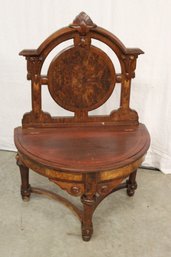 Antique Walnut Portrait Studio Three Legged Chair W/burl Inlay & Lift Seat, 25x16x38'H  (453)