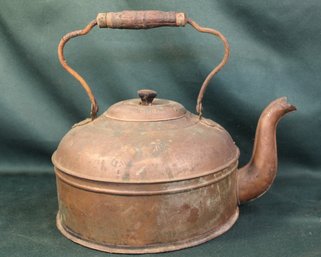 Antique 'Wrought Iron Range Co.', St. Louis, Copper Kettle W/ Wood/iron Handle,10.5x8'H  (45)