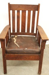 Antique Oak Arts & Crafts  Arm Chair With Upholstered Leather Seat, 26x39'H  (460)