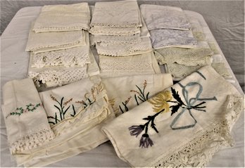 Antique 15 Pieces  Linen, Lace & Embroidered Pillow Cases And Runners  (46)
