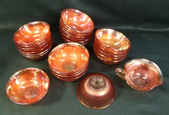 Antique Set 24 @ 4'd Marigold  Matching Carnival Glass Berry Bowls, Northwood Creamer   (46)