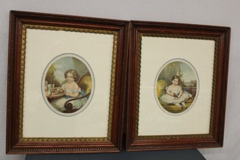 Antique Pair Of 2 Beautiful  Frames With Young Girl Prints, 21'x 25'H   (46)