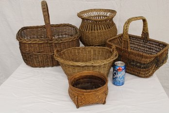 Antique 5 Baskets, One Badly Damaged   (48)