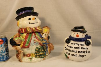 2 Ceramic Snowman Cookie Jars   (49)