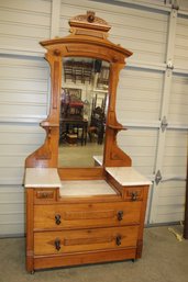 Antique Walnut, Marble Top Drop Center 2/2 Dresser W/ Mirror & Harp, Early Joinery, 39'x 18'x 84'H (4)