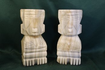 Pair Of Carved Soapstone Bookends, 10'H  (4)