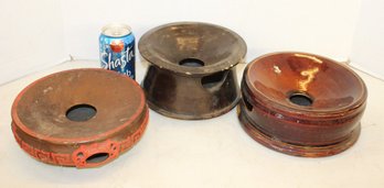 Antique 3 Glazed And Decorated Stoneware Spittoons  (50)