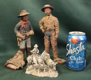 2 Wood Carved Numbered Figures, 'Sarah's Attic' & Metal Cowboy/horse/steer Figure  (51)