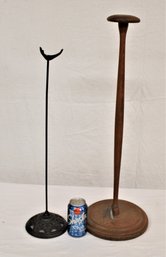 Antique 2 Large Hat Stands - One 24' Metal, One 28' Wood    (52)