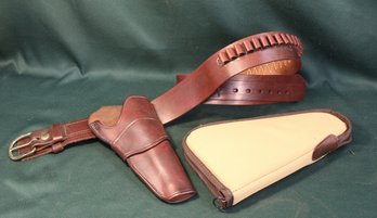 Leather Belt 57' Long W/holster & Bullet Holders, & Kolpin Gun Case  (52)