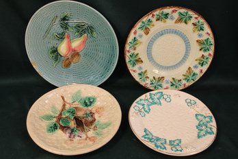 4 Antique Majolica Plates - 2@ 9' & 2@ 8' - One Plate Has Chips    (54)