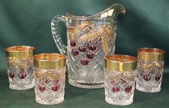 Antique Northwood 'Cherry Lattice' 5 Pc Water Set, Early 1900s  (55)
