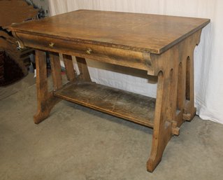 Antique Oak Arts & Crafts Quartersawn, 1 Drawer Table W/ Original Hardware & Tenons, 44'x 28'x 29'H (56)