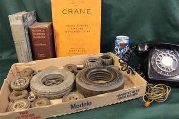 Rotary Dial Telephone, Antiquer Books, Collection Of Small Rubber Toy Tires  (57)