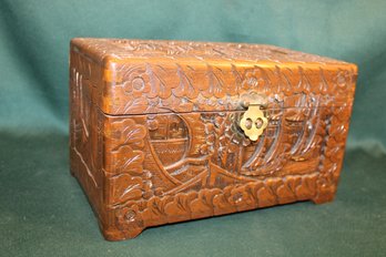 Heavily Carved Wood Box W/lift Out Shelves, 12x7x7'h (58)