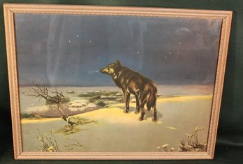 Antique Framed Print, 'Lone Wolf', 17'x 13'  (58)
