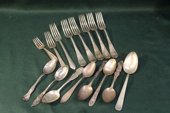 11 Pcs.  Victorian Sterling  Silver Forks & Spoons - 9.84ozt  & 5 Victorian Silver Plate Forks  (60)
