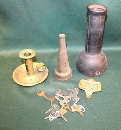 Antique Brass  Fire Hose Nozzle, Keys, Coca Cola Bottle Opener, Brass Candlestick, More (60)