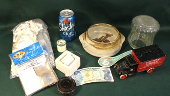Misc. Lot - Pottery Bowl, Truck Bank, Paper Coin Holders, Stamp Wetter, More (61)