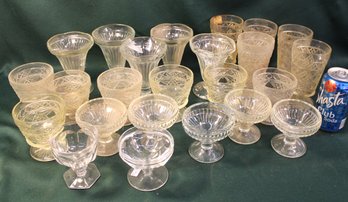 Antique Pressed Clear Glass Sherbets, Tumblers & Ice Cream Sundae Glasses  (62)