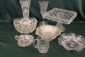 Vintage 12 Pcs Clear Glass - Pressed, Etched - (63)