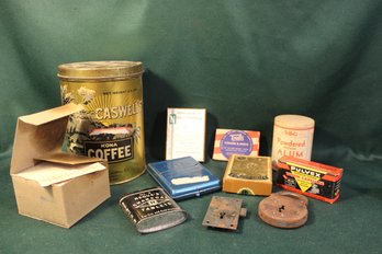 Vintage Lot Of Tins & Adv, Box Of White Cross Bandages, Old Samson Lock(No Key)  (64)