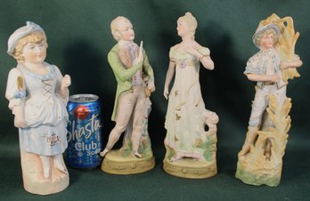 Antique European 4 HPP Porcelain Figurines, 10' - 11'H - Pair Marked Germany   (65)