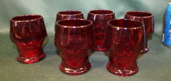 Vintage Set Of 6 Ruby Red Glass Tumblers  (67)