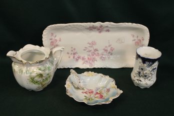 Antique Porcelain RS Prussia Creamer (no Lid), RS Germany Nappie, 12x5' Tray, & 4'H Vase   (67)