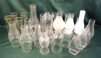 Antique 25 Glass Lamp Chimneys - Different Sizes And Shapes, Clear, Etched, Frosted  (68)
