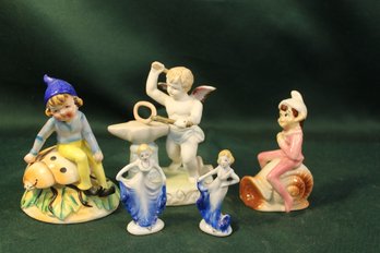 5 Antique  Occupied Japan Figurines, 3'- 5'h   (69)