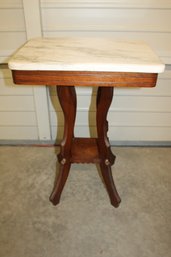 Antique Walnut Cut Cornerd Marble Top Side Table, 26'x 15'x 29'H (6)