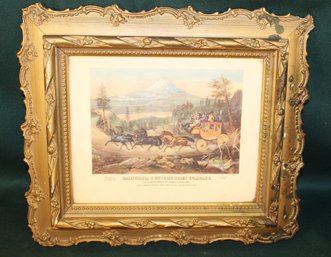 Antique Framed Lithograph  Of California  & Oregon Stage Co.  (70)