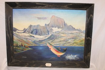 Framed Oil On Canvas 'Golden Trout' By W. Gillam, Garnet Lake, Mono, Ca., 34x26, One Rip As Shown  (72)