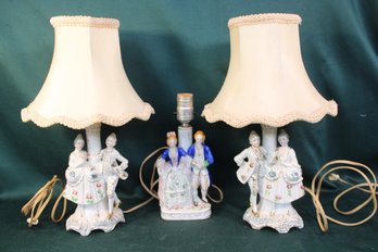 3 Antique Occupied Japan Boudoir Lamps With 2 Shades (74)