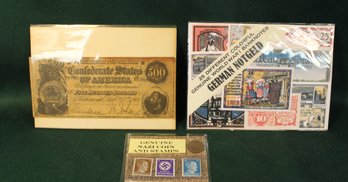 Vintage Confederate States Of America $500.00, WWI German Bank Notes, German Coin & Stamps  (76)