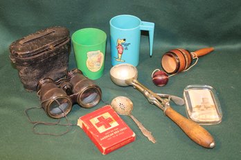 Antique Misc. Lot -  Ice Cream Scoop, Paperweight, Binoculars, Wood Toy, Mr. Peanut Spoon, More(76)