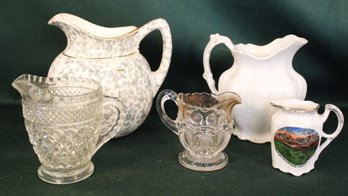 Antique Group Of 5 Pitchers/creamers - German, 2 England, 2 Pressed Glass  (78)
