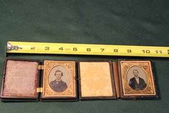 Antique 2 Small Tin Type Portraits In Beautiful Antique  Cases  (79)