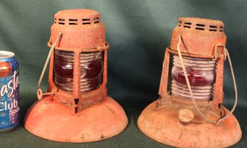 2 Dietz Lanterns W/red Glass, #40 Traffic Gard, Syracuse, NY, One Marked 'the Pasadena Water Dept.', 8'H  (7)