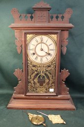 Walnut New Haven Clock Co. Gingerbread Shelf Clock, No Key, 14.5'x 5'x 21.5'H  (81)