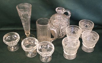 Vintage 10 Pcs Glassware - 7 Sherbets, PG Handled Decanter, More  (81)
