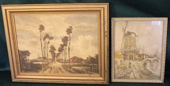 Antique 2 Framed Prints - 15'x 12' &  Signed 8'x 10' Of Windmill   (83)