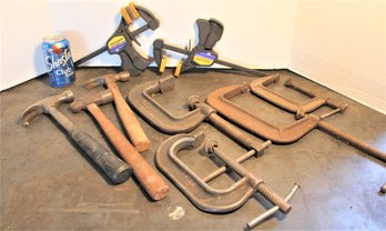2 Grip Clamps, 4 'C' Clamps, 3 Hammers  (86)